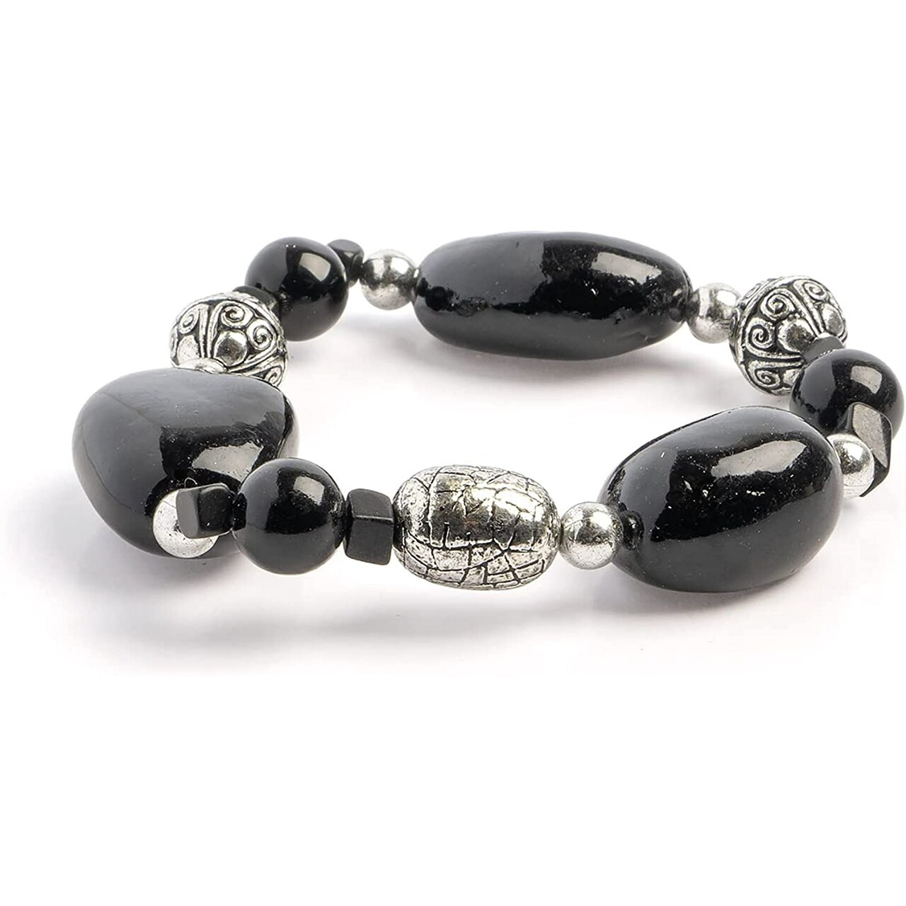 Earth's Jewels Semi-Precious Dyed Onyx Natural Black Jasper Stretch Bracelet #57